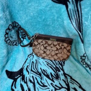 Coach Brown Signature Canvas Wristlet with Leather Trim